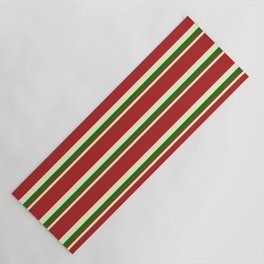 [ Thumbnail: Red, Light Yellow, and Green Colored Striped/Lined Pattern Yoga Mat ]