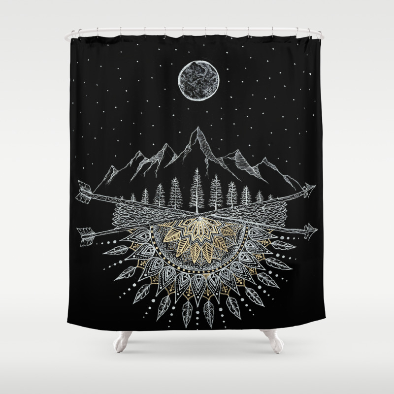Moon And Stars Night Sky Mountain Range Arrow Mandala Shower
