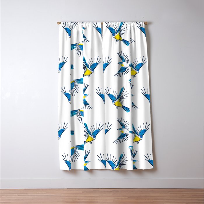 Flying Blue Tit Bird Pattern Blackout Curtain By Marketastengl