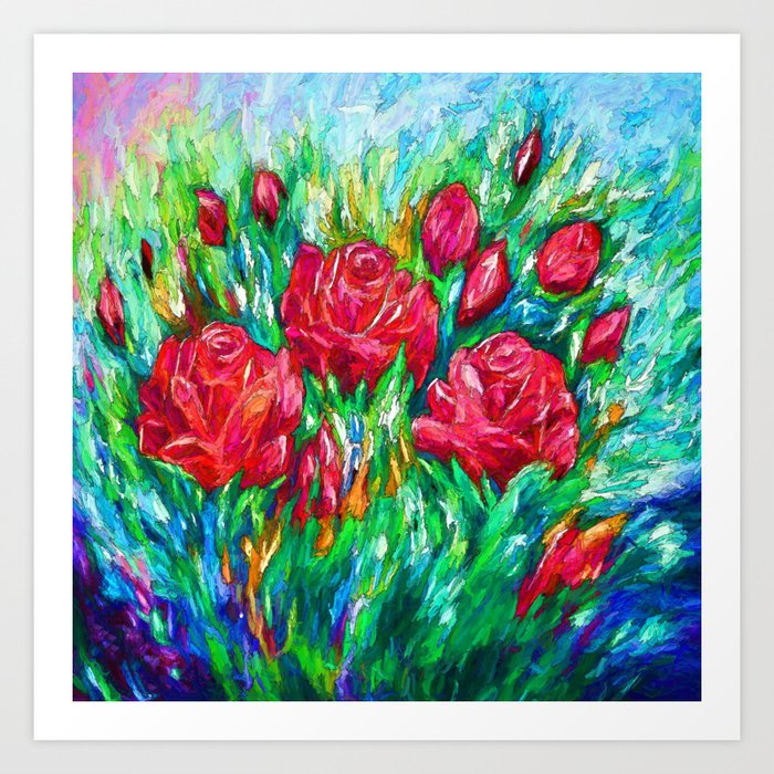 Abstract Roses Oil Painting With A Palette Knife Art Print By