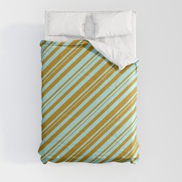 [ Thumbnail: Dark Goldenrod & Turquoise Colored Lines/Stripes Pattern Comforter ]