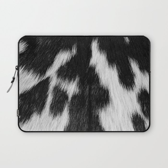 Faux Cowhide, Black and White Wild Ranch Animal Hide Print Laptop Sleeve