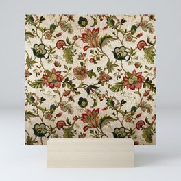 Red Green Jacobean Floral Embroidery Pattern Mini Art Print