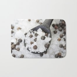 Rock Salt and Pepper Corns Bath Mat | Wooden, Saltandpepper, Kitchen, Wood, Food, Close Up, Photo, Rocksalt, Closeup, Salt 