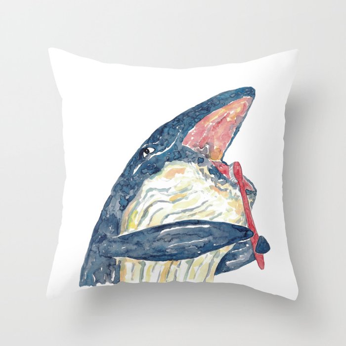 Whale brushing teeth bath watercolor painting  Throw Pillow
