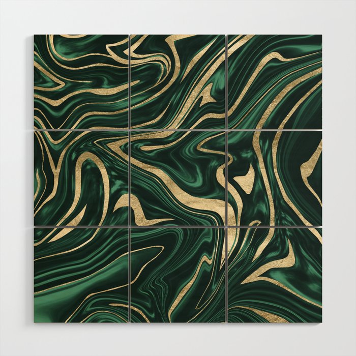 Emerald Green Black Gold Marble 1 Decor Art Society6 Wood Wall
