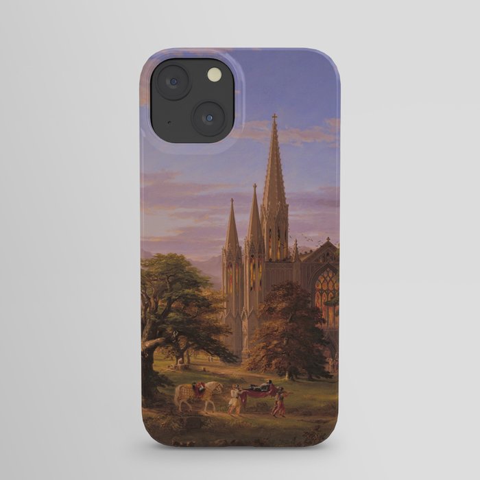 The Return Home medieval forest cathedral landscape painting by Thomas Cole iPhone Case