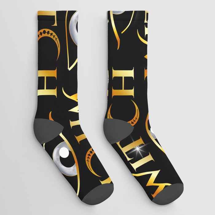 New World Order golden witch eyes with crescent moon	 Socks