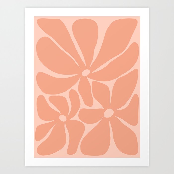 Abstract Retro Boho Floral in Pantone Peach Fuzz 1/2 Art Print