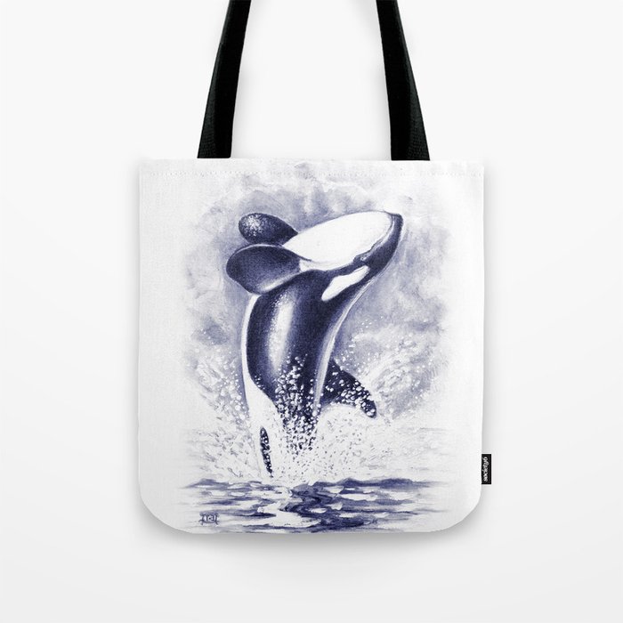 Orca Whale In Blue Tote Bag