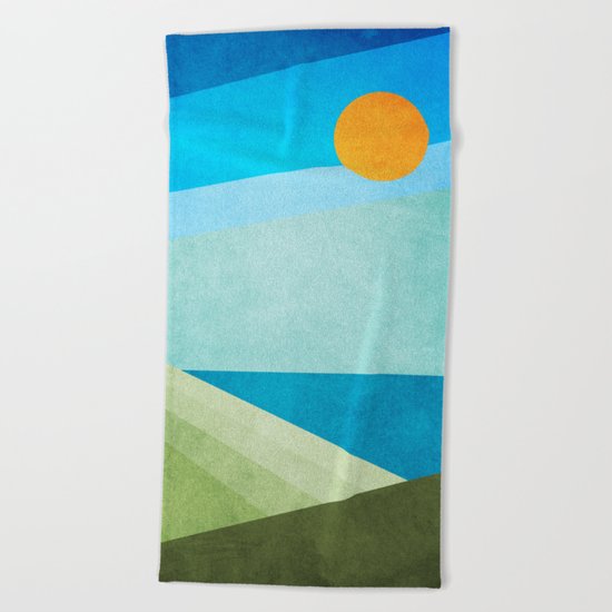 Green Fields Blue Waters Beach Towel