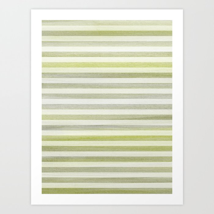 Green and Gray Soft Stripes Pattern Art Print