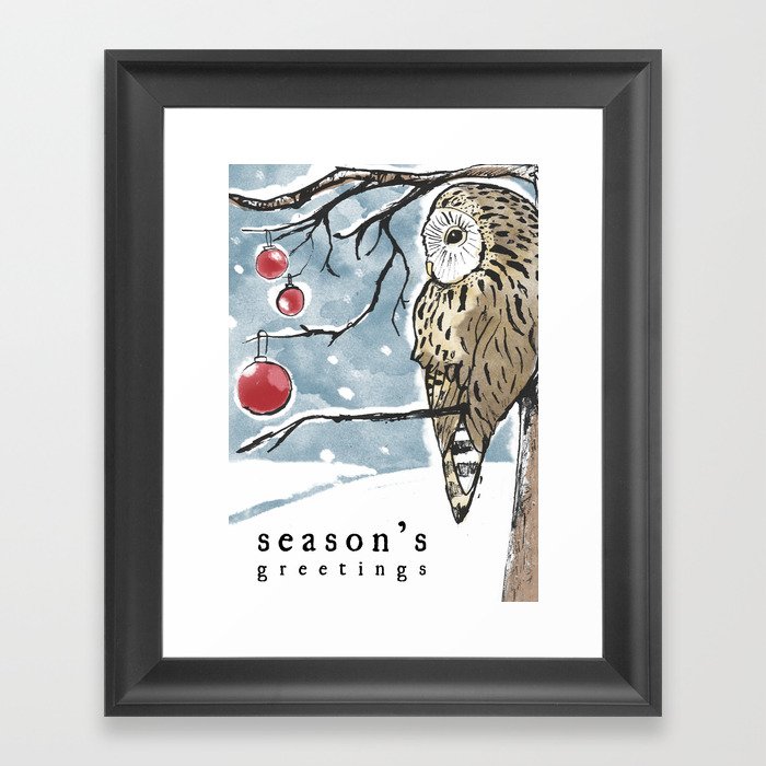 Lonely Owl Christmas Card Framed Art Print