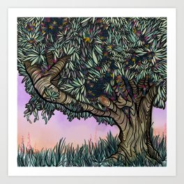 Evening Tree Illustration  Art Print