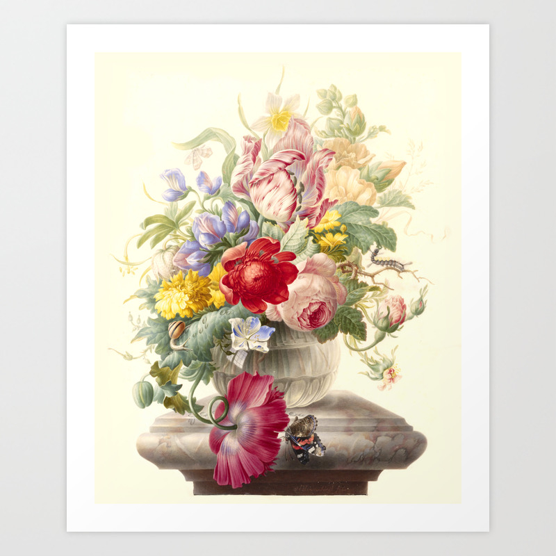 Herman Henstenburgh Flowers In A Glass Vase With A Butterfly Art