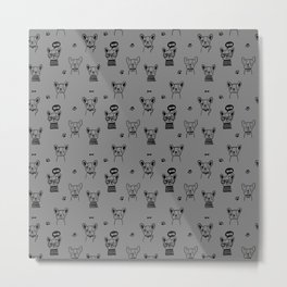 Grey and Black Hand Drawn Dog Puppy Pattern Metal Print