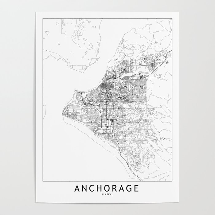 Anchorage White Map Poster