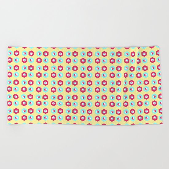 Pink and blue unidimensional cubes Beach Towel