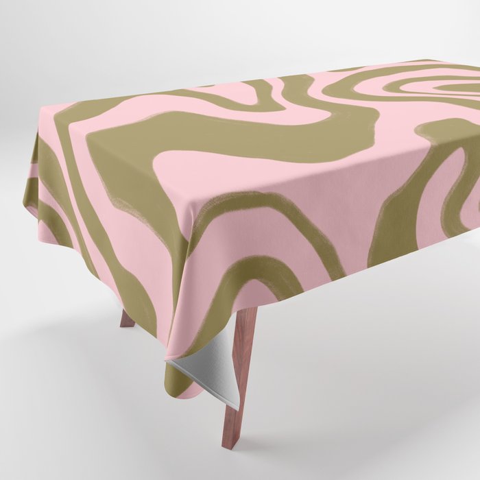 Earthy Bronze Mist Retro Modern Liquid Swirl on Pink Tablecloth