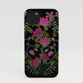 Folk art heart | black background with floral details iPhone Case