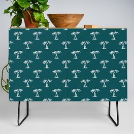 Teal Blue And White Palm Trees Pattern Credenza