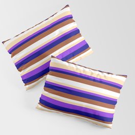 [ Thumbnail: Eyecatching Tan, Purple, Blue, Sienna & White Colored Lines/Stripes Pattern Pillow Sham ]