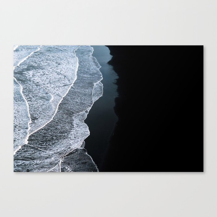 Minimalist Waves on a black sand beach in Iceland – Landscape Photography Canvas Print