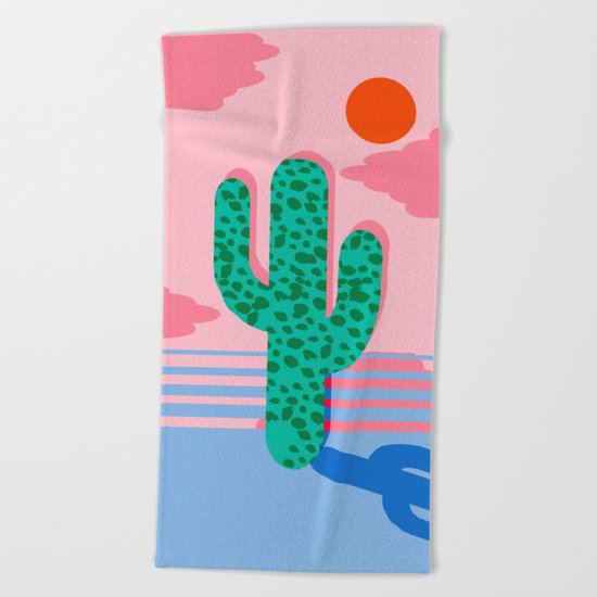 No Foolin - retro throwback neon art design minimal abstract cactus desert palm springs southwest Beach Towel