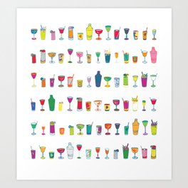 Line em Up! - Prohibition Cocktails pattern on white by Cecca Designs Art Print