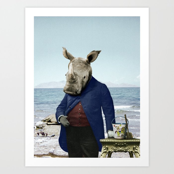 Mr. Rhino's Day at the Beach Art Print