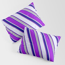 [ Thumbnail: Lavender, Dark Blue, Dark Violet, and Dark Grey Colored Lined Pattern Pillow Sham ]