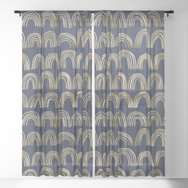 Gold Boho Rainbows Pattern Navy Blue Sheer Curtain