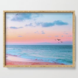 Calming Sunrise At The Beach Serving Tray