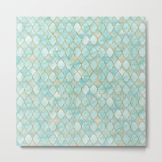 Luxury Aqua and Gold oriental pattern Metal Print