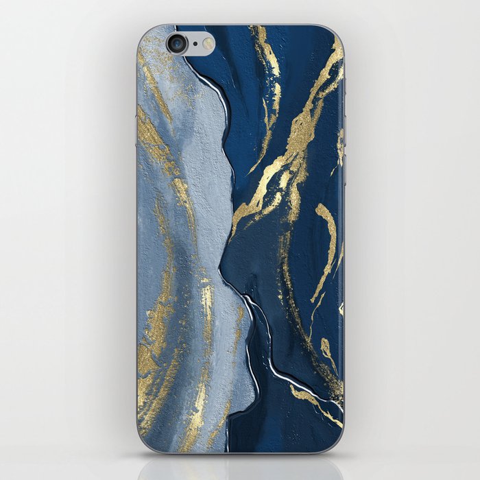 Brush stock texture, gold foil effect, blue and white B iPhone Skin