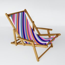 [ Thumbnail: Colorful Lavender, Blue, Coral, Dark Blue, and Hot Pink Colored Lines/Stripes Pattern Sling Chair ]