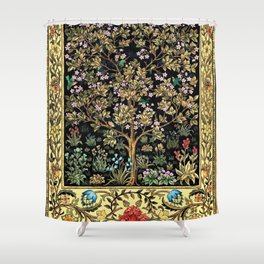 William Morris Northern Garden with Daffodils, Dogwood, & Calla Lily Floral Textile Print Shower Curtain