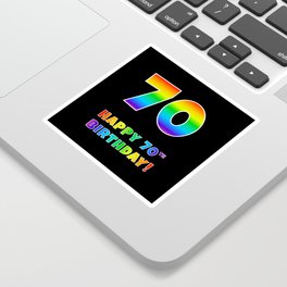 [ Thumbnail: HAPPY 70TH BIRTHDAY - Multicolored Rainbow Spectrum Gradient Sticker ]