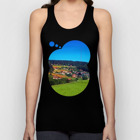 Green grass, the village and a transmitter pole Unisex Tank Top