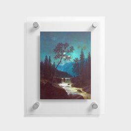 Moonlit Mountain Scenery with People Standing at a River Floating Acrylic Print