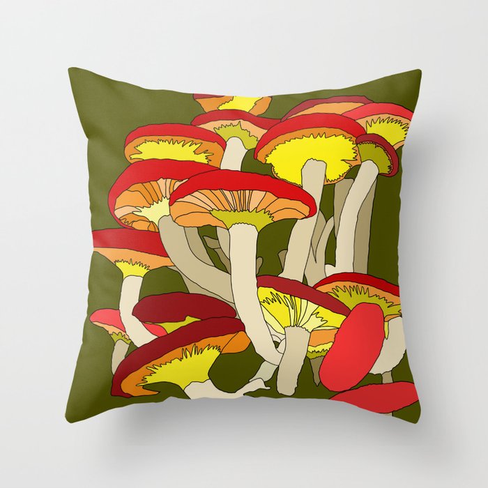 Mushroom Clump Digital Illustration Throw Pillow