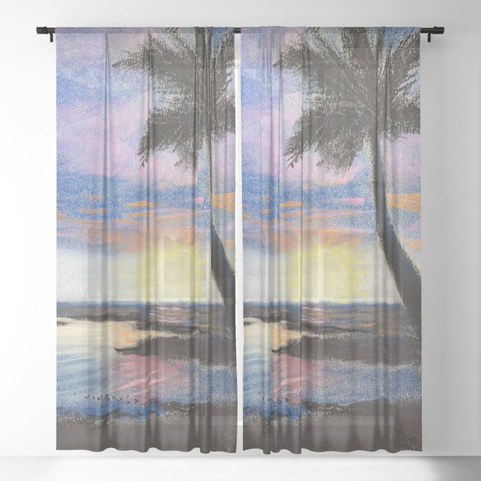Hawaii Palm Tree at Sunset Sheer Curtain