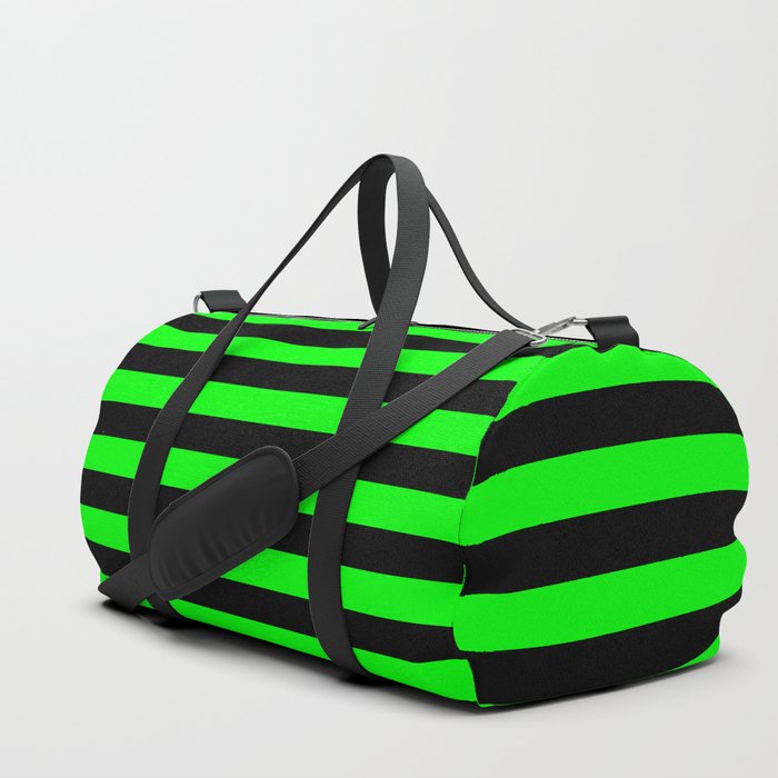 Lime Green and Black Horizontal Stripe Duffle Bag by annaleeblysse