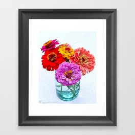 Ellie's Zinnia Bouquet in Ball Mason Jar Framed Art Print