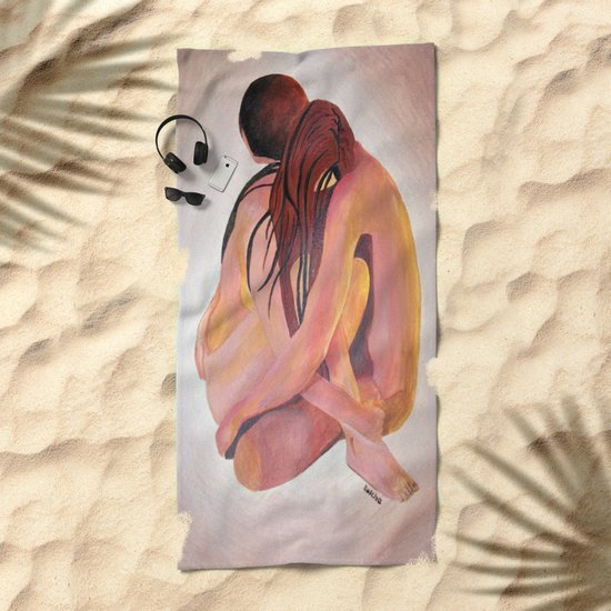Intimate Couple Hugging And Staying In Touch Beach Towel By Taiche