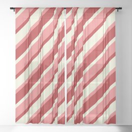 [ Thumbnail: Red, Beige, and Light Coral Colored Lined Pattern Sheer Curtain ]