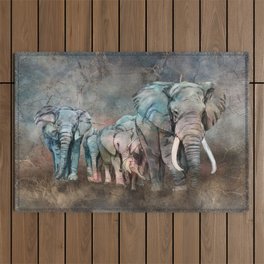 Elephant herd Digital Art Outdoor Rug