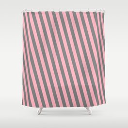 [ Thumbnail: Grey and Light Pink Colored Lined Pattern Shower Curtain ]