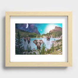 Elephants in the Lake Recessed Framed Print
