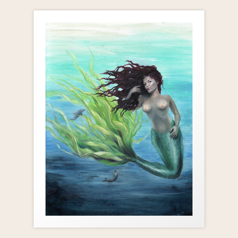 Calypso Nude Mermaid Underwater Art Print By Rhiannongigglegoddess Society6